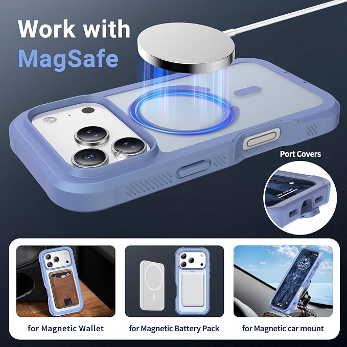 jaroco Magnetic for iPhone 17 Pro Case, [Compatible with MagSafe][Military Grade Drop Protection][Heavy Duty Protection][Non-Slip][Shockproof] 2-Layer Durable Bumper Phone Casee 6.3''-Blue Purple