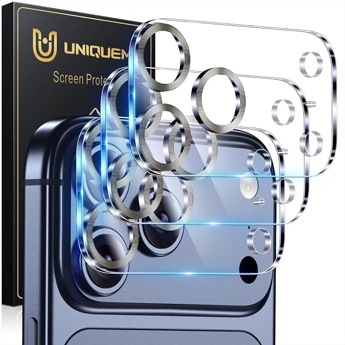 UniqueMe Compatible for 3 Pack iPhone 17 Pro Camera Lens Protector - [Drop Protection] [Case Friendly] 9H Tempered Glass Camera Cover Screen [Update New Version] - Grey