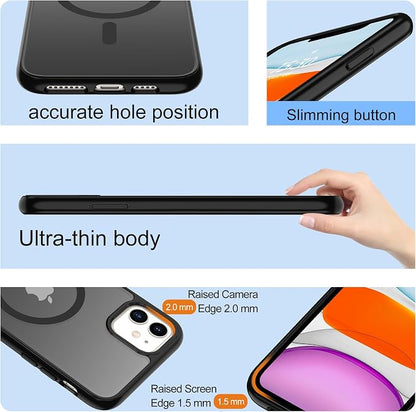 Pilaru for iPhone 11 Case & iPhone XR Case [Compatible with Magsafe] Translucent Matte Magnetic Case with Screen Protector,SlimThin Shockproof Protective Cover for iPhone 11 & iPhone XR-Black