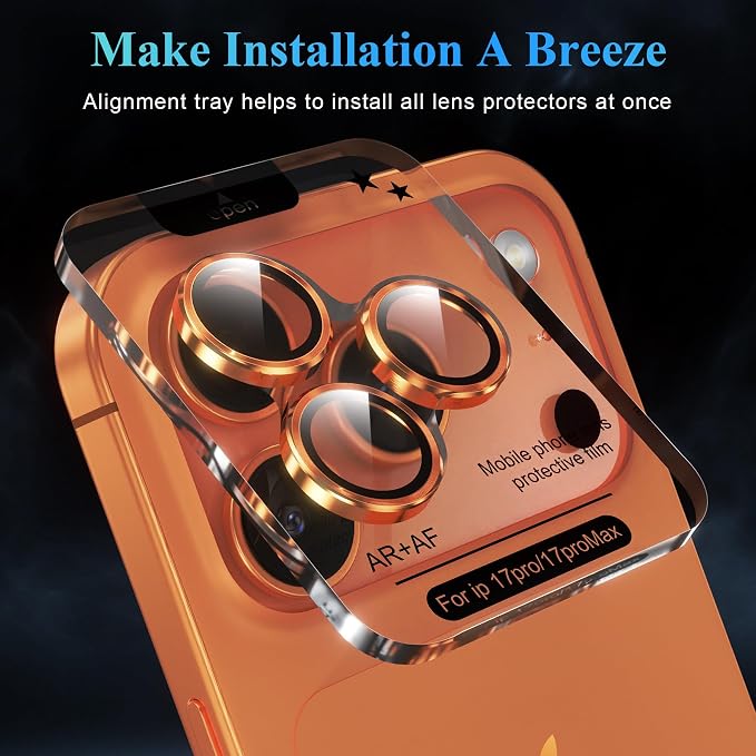 YWXTW Camera Lens Protector for iPhone 17 Pro/iPhone 17 Pro Max, [1 Step Installation Tray] Tempered Glass Screen Protector Metal Individual Camera Cover Accessories Case Friendly (Cosmic Orange)