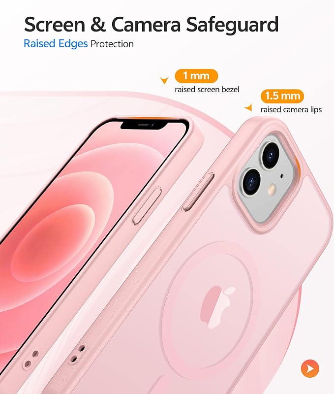 FNTCASE for iPhone 13 Mini Case: for iPhone 12 Mini Case [Compatible with Magsafe] Translucent Matte Magnetic Phone Cover - Military Grade Drop Protection Shockproof Protective Cases - Light Pink