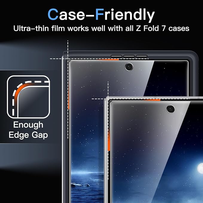 JETech Front Screen Protector for Samsung Galaxy Z Fold 7, 3-Pack | Full-Coverage PET Film, HD Clear, Case-Friendly Design