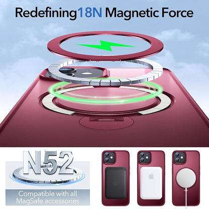 Anqrp 360° All-in-ONE Stand Case for iPhone 12/12 Pro Case with Rotatable Magnetic Kickstand Ring Holder, Compatible with MagSafe, MIL-Grade Shockproof iPhone 12/12 Pro Phone Case Cover 6.1" Red