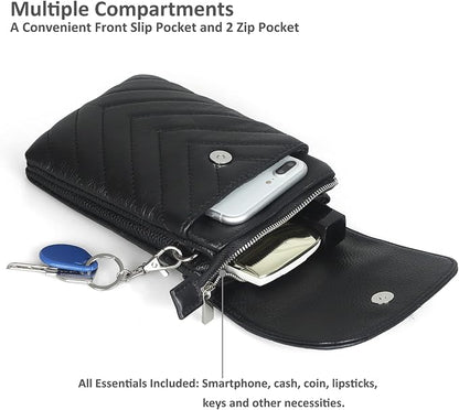 befen Genuine Leather Small Crossbody Bags for Women Cell Phone Bag Cross Body Purses,Silver Zipper