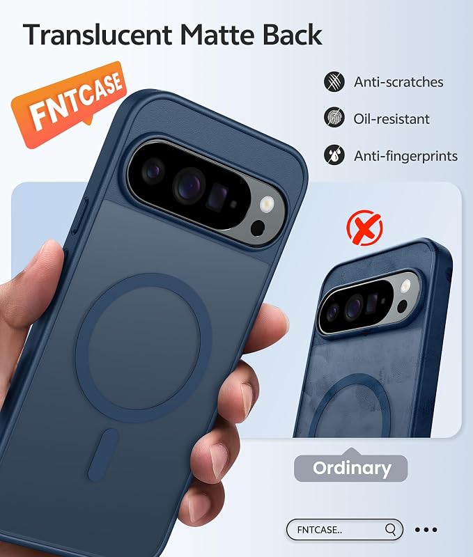FNTCASE for Google Pixel 10 Pro XL Case: for Pixel 9 Pro XL Case [Fit for Magsafe] Translucent Matte [with Screen Protector] Military Grade Shockproof Protective Magnetic Phone Cover (6.8inch - Blue)