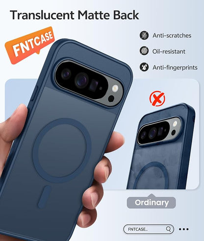 FNTCASE for Google Pixel 10 Pro XL Case: for Pixel 9 Pro XL Case [Fit for Magsafe] Translucent Matte [with Screen Protector] Military Grade Shockproof Protective Magnetic Phone Cover (6.8inch - Blue)