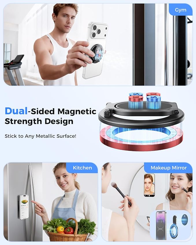 SUPERONE [2026 Upgraded] Magnetic Phone Ring Holder for MagSafe, Dual-Sided Removable Magnetic Phone Grip with Kickstand, Super Magnet Ring for iPhone 17/16/15/14/13/12 MagSafe Accessories, Androids