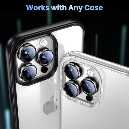 Uyiton for iPhone 17 Pro Max/17 Pro/16 Pro Max/16 Pro/15 Pro Max/15 Pro/14 Pro Max/14 Pro Camera Lens Protector - Military-Grade Tempered Glass Metal Camera Cover, Easy to Install, Black+Silver