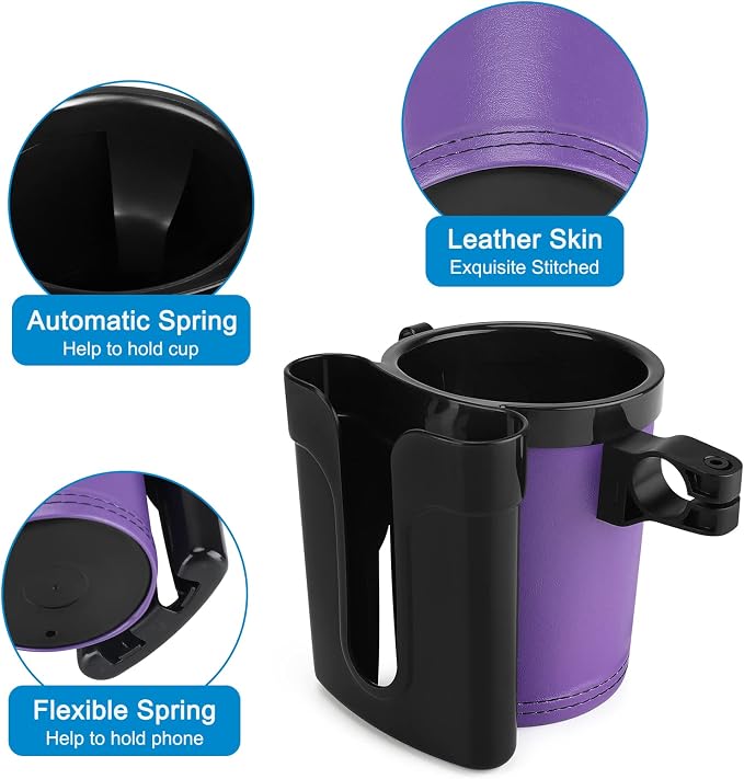 Accmor 3-in-1 Bike Cup Holder with Cell Phone Keys Holder, Bike Water Bottle Holders, Universal Bar Drink Cup Can Holder for Bicycles, Motorcycles, Scooters, Black Purple