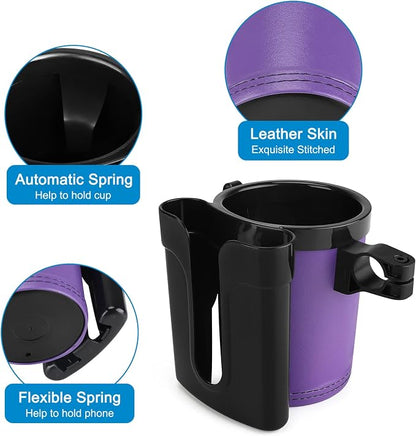 Accmor 3-in-1 Bike Cup Holder with Cell Phone Keys Holder, Bike Water Bottle Holders, Universal Bar Drink Cup Can Holder for Bicycles, Motorcycles, Scooters, Black Purple