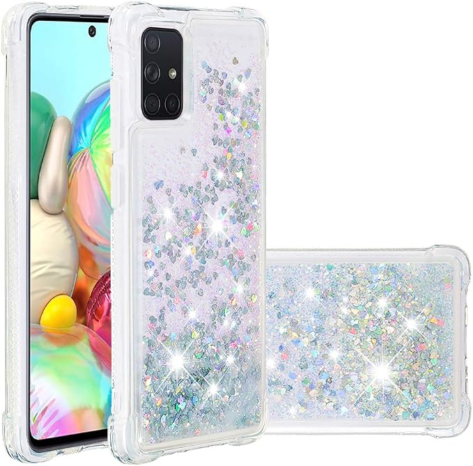 Liquid Phone Case für Galaxy A71 Glitter, Women Girls Bumper Case Bling Waterfall Liquid Case Resistant Silicone Back Case Glitter Protective Cover Shockproof Compatible with Samsung Galaxy A71