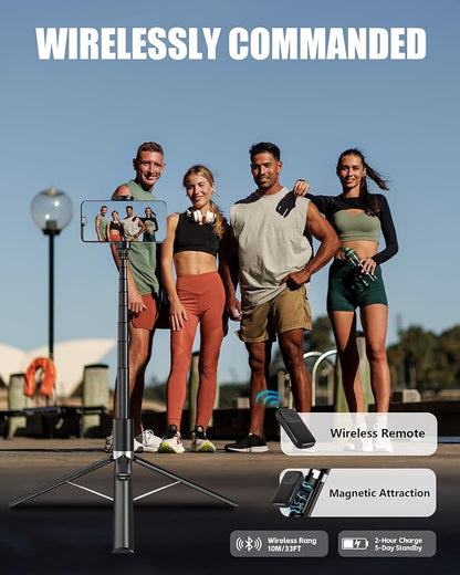 Automatic Phone Tripod, 67’’ Auto-Deploy Selfie Stick Tripod with Remote - 360° Rotatable Extendable - Portable Phone Tripod Stand for Video Recording on iPhone Android