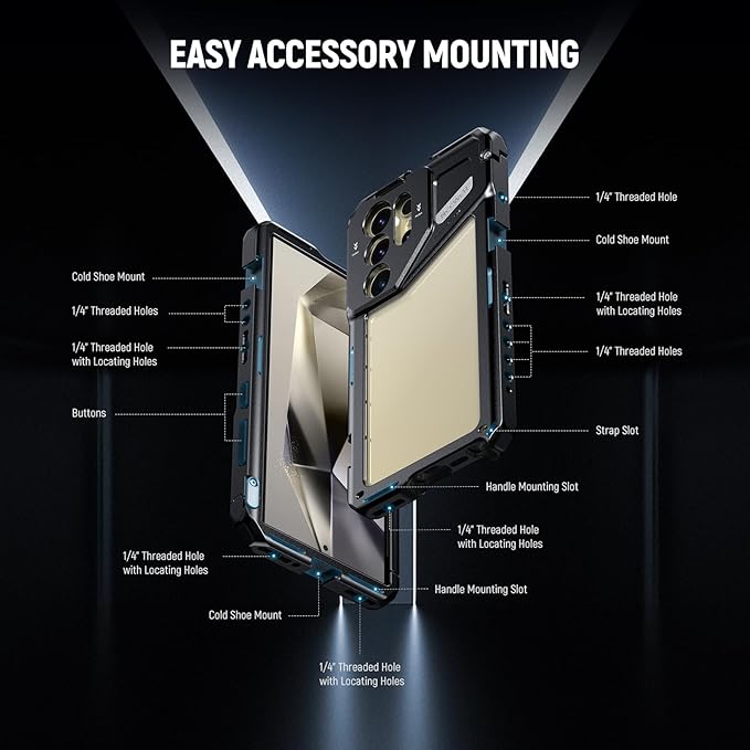 Neewer S24 Ultra Phone Cage with 67mm Filter Adapter, 17mm Lens Backplate, T Mount Lens Adapter, Cleaning Cloth, Smartphone Video Rig Stabilizer Compatible with Samsung Moment T Series Lenses, PA042