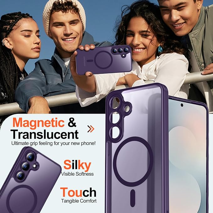 MOZOTER for Samsung Galaxy S25 FE Case,[Compatible with MagSafe] Purple | [12Ft Military Dropproof][2*Screen Protector]Translucent Shockproof Holsters Case for S25 FE-Purple