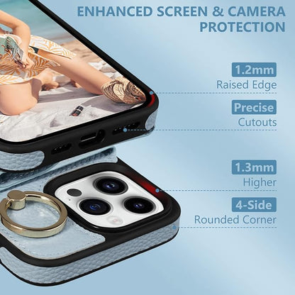 Keallce Wallet Case for iPhone 14 Pro Max 6.7'', Flip Case with Card Slots, Ring Holder Kickstand, PU Leather Protective Folio Cover for Women, Blue