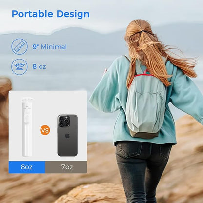 Selfie Stick Travel Tripod for Cell Phone with Remote Control and Phone Holder, Extendable Selfie Stick for iPhone, iPhone Tripod for Video Recording, 50 Inch, White