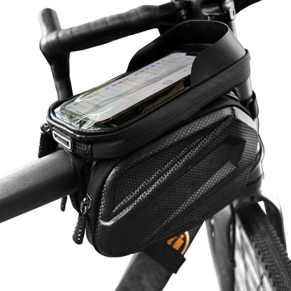 Bike Frame Bag - 2.73L Detachable Touchscreen Pouch with EVA Hardcase & 360 Swivel, Waterproof Top Tube Bike Bag/Handlebar Mount for iPhone/Samsung up to 7" - MTB/Road/Ebike Accessories