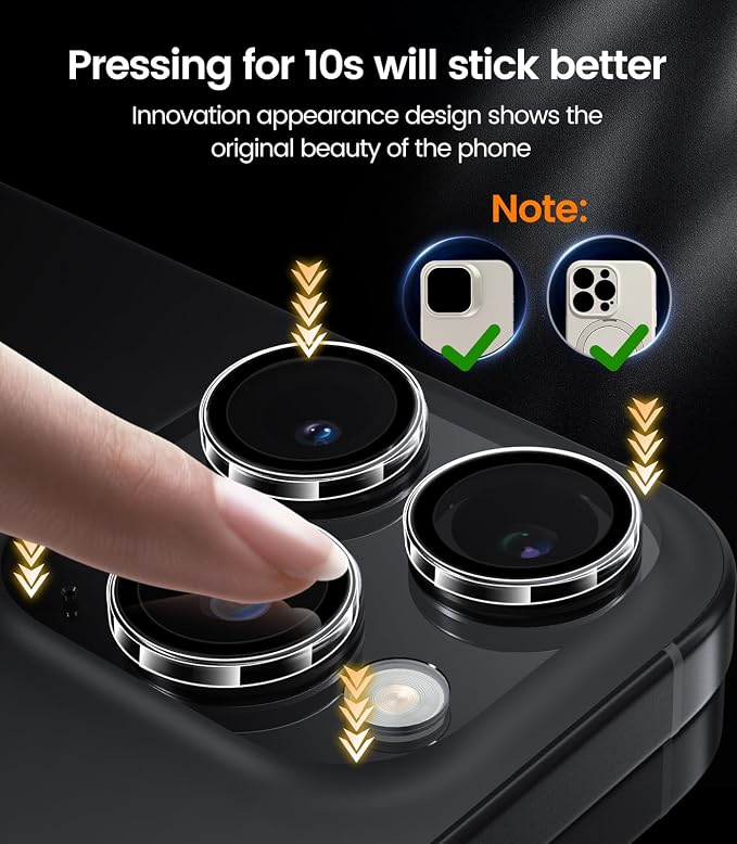 iGluz 2 Pack 9H Tempered Glass Camera Lens Protector for iPhone 15 Pro/15 Pro Max - 1-Step Installation Tray, Anti-Reflection, Scratch & Shatterproof, Black Titanium