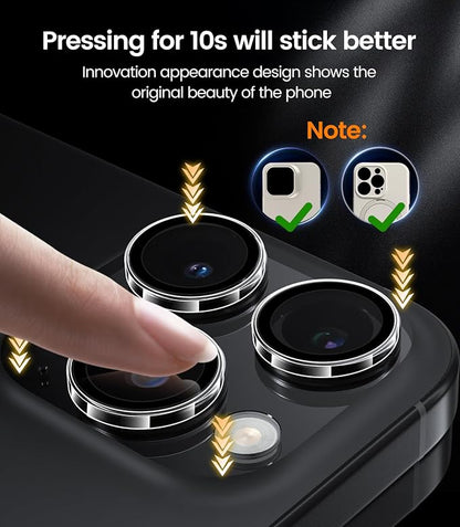 iGluz 2 Pack 9H Tempered Glass Camera Lens Protector for iPhone 15 Pro/15 Pro Max - 1-Step Installation Tray, Anti-Reflection, Scratch & Shatterproof, Black Titanium