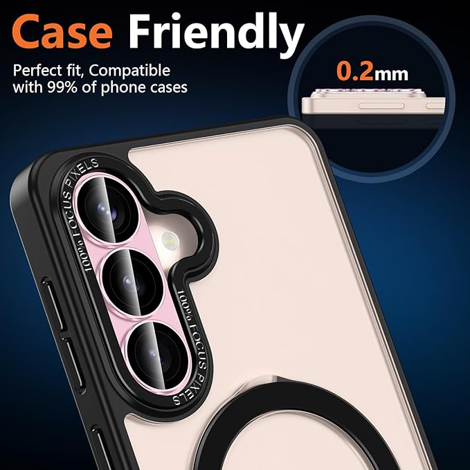 for Samsung Galaxy S26 Camera Lens Protector, Electroplated Matte Back with 9H Tempered Glass Lens Protector, [Strong Adsorption] [Case-Friendly] Metal Ring HD Clear Lens Cover, Pink
