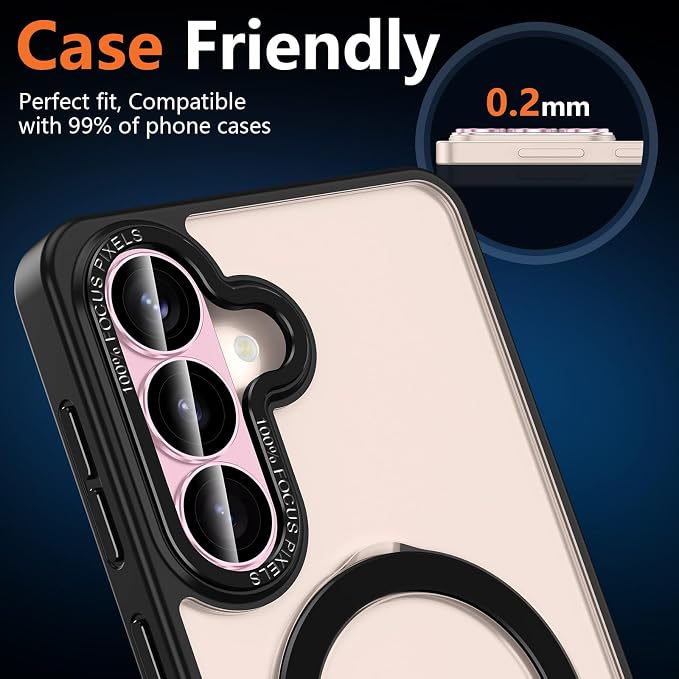 for Samsung Galaxy S26 Plus Camera Lens Protector, Electroplated Matte Back with 9H Tempered Glass Lens Protector, [Strong Adsorption] [Case-Friendly] Metal Ring HD Clear Lens Cover, Pink