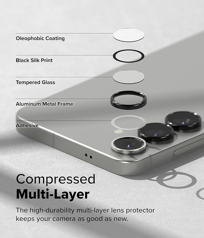 Ringke Camera Lens Frame Glass [Individual Lens Covers] Compatible with Samsung Galaxy S25 Plus Camera Lens Protector, Tempered Glass Covers and Aluminum Alloy Frames - 2 Pack