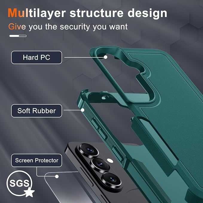 for Samsung Galaxy S26+ Plus Case with Screen Protector+Camera Lens Cover,Military Grade Heavy Duty Shockproof Phone Cover with Wrist Lanyard Strap for Samsung S26Plus,Dark Green