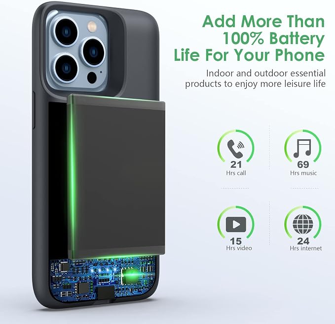 Feob Battery Case for iPhone 13/13 Pro[6.1 inch], 7500mAh Portable Charger Case Extended Battery Pack for iPhone 13/13 Pro Charging Case-[Black]