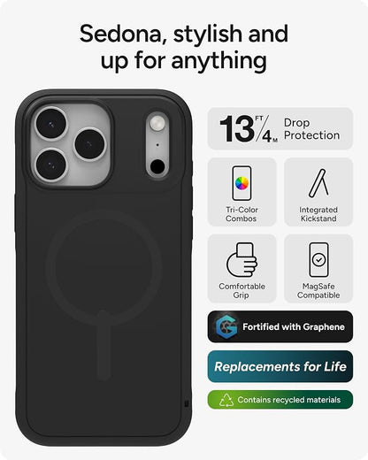 ZAGG Sedona Snap Case for iPhone 17 Pro Max - Flood Black, Drop Protection (13ft/4m), Graphene-Reinforced Multi-Layer Protection, MagSafe Phone Case with Impact-Absorbing Bumpers, Slim & Lightweight