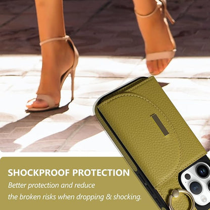 Keallce Wallet Case for iPhone 16 Pro Max 6.9'', Flip Case with Card Slots, Ring Holder Kickstand, PU Leather Protective Folio Cover for Women, Green
