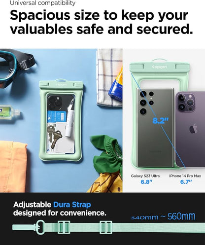 Spigen AquaShield Floating Universal Waterproof Phone Pouch, Waterproof Phone Case, PVC Protective Dry Bag Cases with IPX8 A610 Compatible with iPhone, Galaxy, Google (Pack of 1) - Floatable Mint