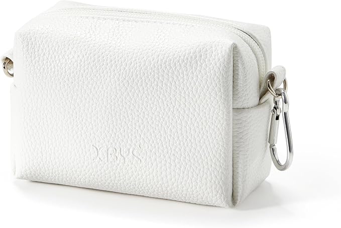 Small Tech Pouch, Waterproof Electronics Travel Case with Carabiner, Compact Cable Organizer Bags & Cases for Chargers, Power Banks, Hard Drives, Earbuds, Cords and Digital Accessories (White)