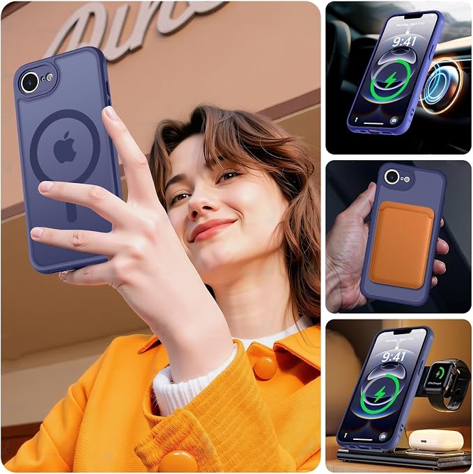 MOCCA Strong Magnetic for iPhone 17e Case/iPhone 16e Case [Compatible with Magsafe] [Full Camera Protection] Slim Translucent Matte Shockproof Phone Case for iPhone 17e / 16e 6.1", Deep Blue