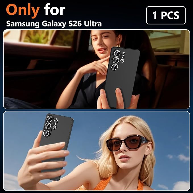 for Samsung Galaxy S26 Ultra Camera Lens Protector, Electroplated Matte Back with 9H Tempered Glass Lens Protector, [Strong Adsorption] [Case-Friendly] Metal Ring HD Lens Cover, Black Diamond