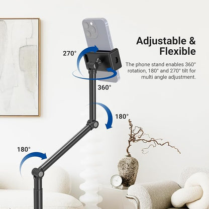 NEEWER Entry Level Version Phone Floor Stand, Adjustable Office Table Bedside Cell Phone Holder Clamp Holder Mount Compatible with iPhone Samsung Android for Video Recording, Weighted Metal Base, X9