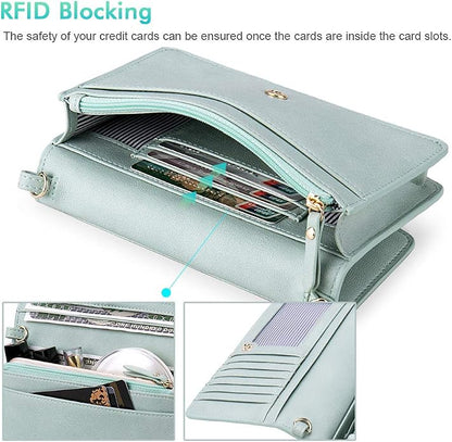 nuoku Women Small Crossbody Bag Cellphone Purse Wallet with RFID Card Slots 2 Straps Wristlet