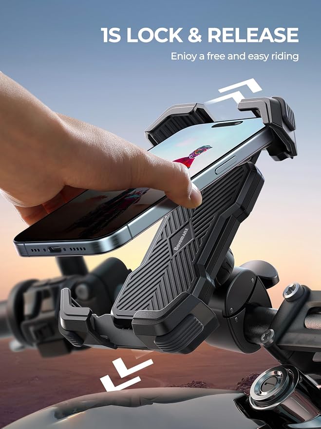 Bovemanx Motorcycle Phone Mount Holder, [Ultra-Stable][7 inch Phone Friendly] Bike Holder Handlebar Cell Clamp Harley Accessories for iPhone 16 15 14, 4-7" Smartphones