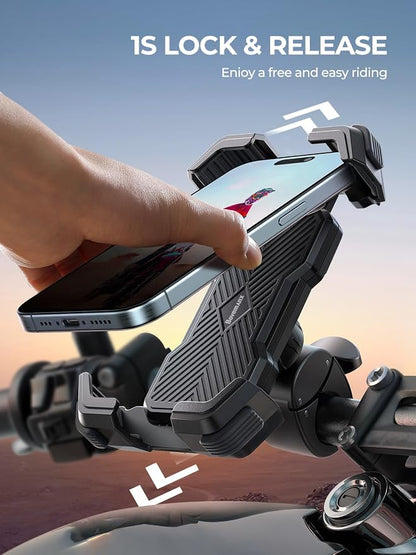Bovemanx Motorcycle Phone Mount Holder, [Ultra-Stable][7 inch Phone Friendly] Bike Holder Handlebar Cell Clamp Harley Accessories for iPhone 16 15 14, 4-7" Smartphones
