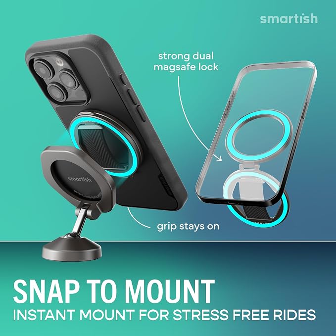 Smartish® MagSafe Grip Kickstand - Quickstand - Magnetic Cell Phone Finger Loop Grip - [Dual-Sided Magnets] Ring Holder Mount w/MagSafe Adapter Kit for Apple iPhone Accessories - Black Tie Affair