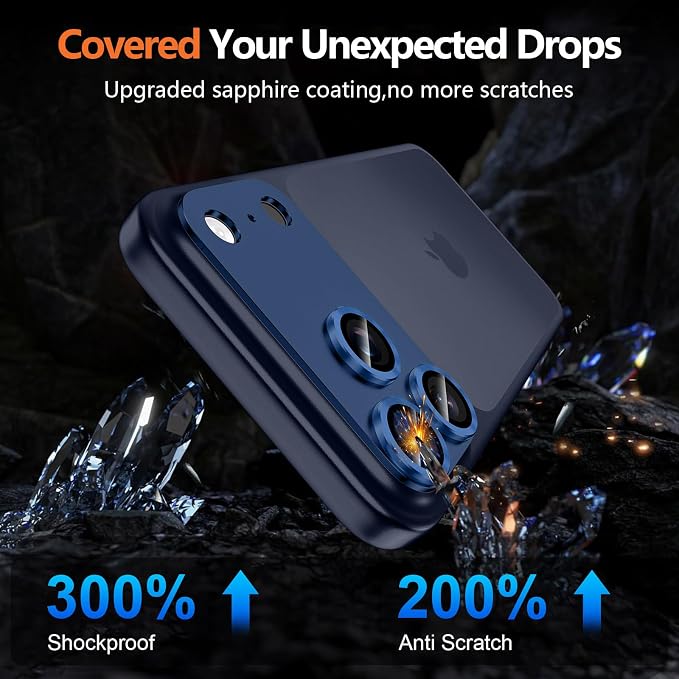 for iPhone 17 Pro Camera Lens Protector, [Military Grade Shatterproof] [Strong Adsorption] [Case Friendly] Full Coverage Metal Aluminum Alloy 9H Tempered Glass Camera Screen Cover, Blue