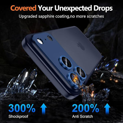 for iPhone 17 Pro Camera Lens Protector, [Military Grade Shatterproof] [Strong Adsorption] [Case Friendly] Full Coverage Metal Aluminum Alloy 9H Tempered Glass Camera Screen Cover, Blue
