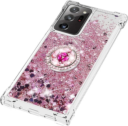 Bumper Case for Galaxy Note 20 Ultra, Glitter Floating Liquid Protective Cover Silicone Phone Case 360°Rotatable Ring Holder Scratch Shell Ultra Slim compatible with Samsung Galaxy Note 20 Ultra