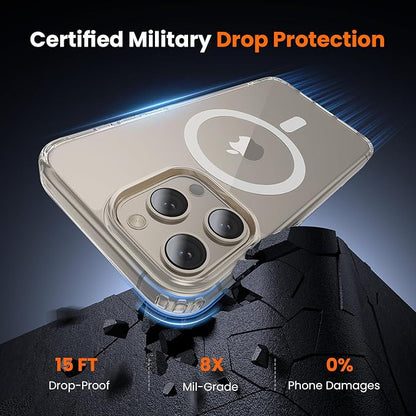 3 in 1 for iPhone 15 Pro Case Clear with MagSafe, Not Yellowing, Screen Protector*1 Camera Lens Protector*1, Military-Grade Protection for iPhone 15 Pro Phone Case 6.1 inch Clear