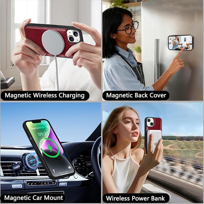 Wallet Case for iPhone 14 with Card Holder/Crossbody Wallet/Strap| RFID Blocking | Magnetic | Kickstand | Detachable | PU Leather Phone Case for iPhone 14,6.1 in,Wine Red