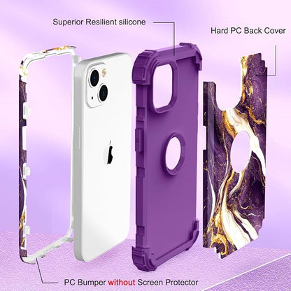 Hocase for iPhone 14 Case/iPhone 13 Case, Heavy Duty Shockproof Protection Soft Silicone Rubber+Hard Plastic Bumpers Hybrid Protective Case for iPhone 13/14 (6.1") - Midnight Purple