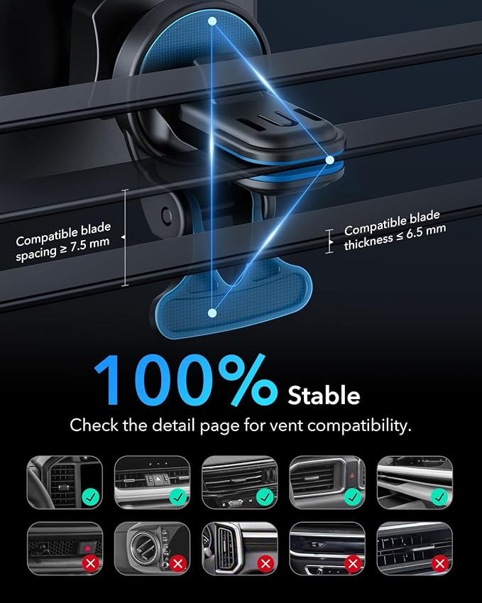ESR for MagSafe Car Mount Charger,15W Magnetic Wireless Car Charger, for MagSafe Car Charging, Air Vent Dashboard Phone Holder Mount for iPhone Air 17 Pro Max 16 15 14 13 12, Galaxy S25, Fast Charging