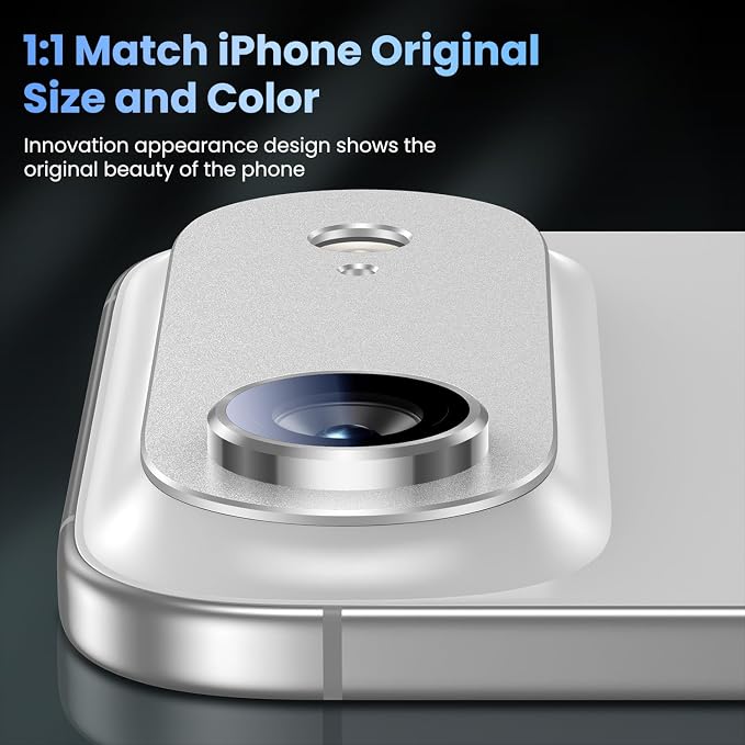 Uyiton Compatible with iPhone Air Camera Lens Protector - [Not Easy to Break][Strong Adsorption][Case-Friendly] Metal Tempered Glass Rear Camera Screen Cover - Cloud White