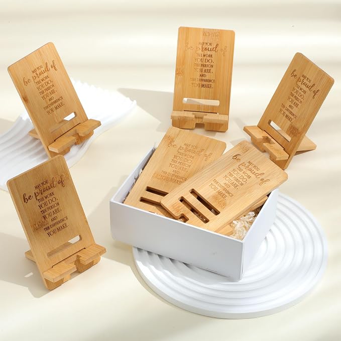 Ripeng 36 Pcs Employee Appreciation Gifts Bulk Bamboo Phone Stand for Desk Office Worker Thank You Gift for Administrative Team Coworkers Staff Graduation Nurse Teacher Week (Classic Work Pride)