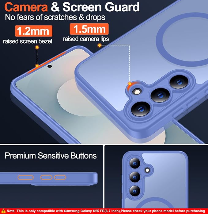 MOZOTER for Samsung Galaxy S25 FE Case,[Compatible with MagSafe] | [12Ft Military Dropproof][2*Screen Protector]Translucent Slim Shockproof Holsters Case for S25 FE,6.7inch-Light Purple