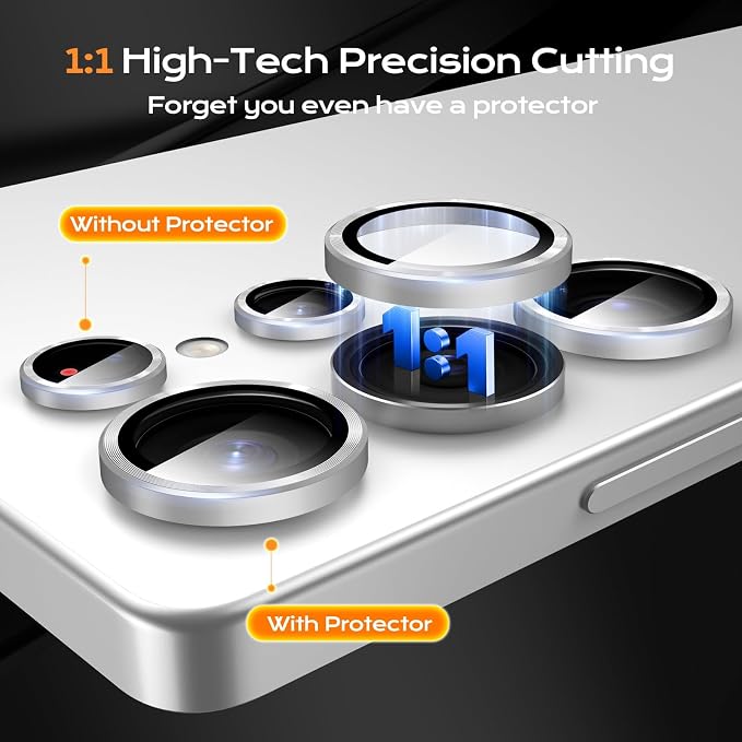Camera Lens Protector for Samsung Galaxy S25 Ultra, Tempered Glass Metal Individual Camera Cover Screen [Anti-drop] Case Friendly- Silver